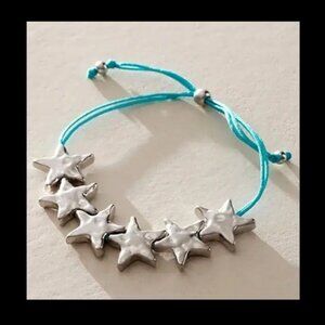 North Star Slide Style Bracelet from Free People, Silver Tone Stars, Blue Cord